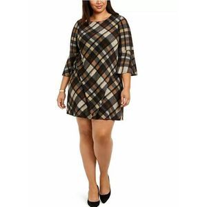Jessica Howard Women's  Plaid Bell-Sleeve Shift Dress Rustcopper Size 1X